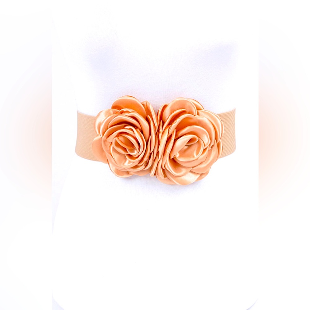 Satin Flower Elastic Waist Statement Belt